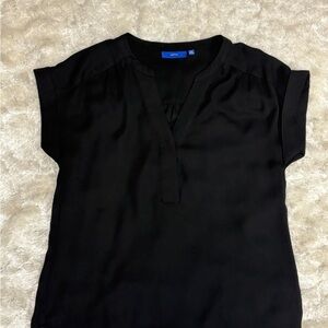 Women's Dolman Roll Cuff Woven Black V Neck Top -XS